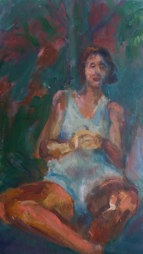 Meisje in het bos olieverf Jeanne van der Heijden
