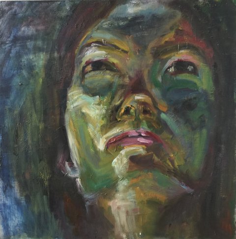 portret omhoogkijkende vrouw Jeanne van der Heijden
